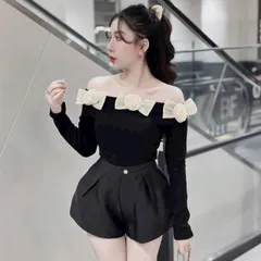 Áo thun trễ vai đính nơ hoa cực xinh - Mây Boutique HN