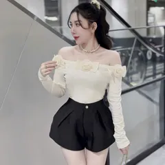 Áo thun trễ vai đính nơ hoa cực xinh - Mây Boutique HN