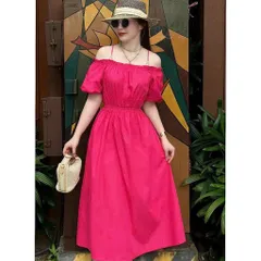 Váy thô lụa trễ vai 2 dây ngọc chun eo siêu xinh - Mây Boutique - May0915