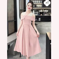 Váy dự tiệc trễ vai phối voan đính nơ xinh - Mây Boutique
