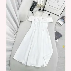 Váy dự tiệc trễ vai phối voan đính nơ xinh - Mây Boutique