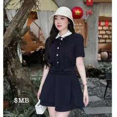 Váy cổ sen dáng xoè soắn eo siêu xinh tôn dáng - May0915