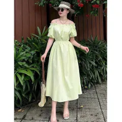 Váy thô lụa trễ vai 2 dây ngọc chun eo siêu xinh - Mây Boutique - May0915