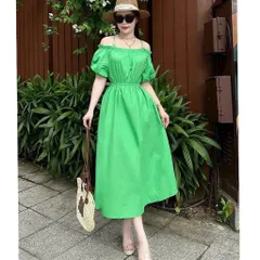 Váy thô lụa trễ vai 2 dây ngọc chun eo siêu xinh - Mây Boutique - May0915