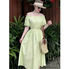 Váy thô lụa trễ vai 2 dây ngọc chun eo siêu xinh - Mây Boutique - May0915
