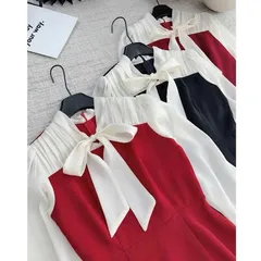 Váy công sở phối sơ mi cổ buộc nơ siêu xinh - May0915