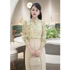 Áo sơ mi công sở hoạ tiết cổ nơ lệch - May0915