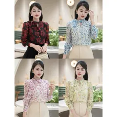 Áo sơ mi công sở hoạ tiết cổ nơ lệch - May0915