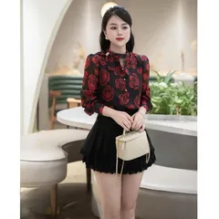 Áo sơ mi công sở hoạ tiết cổ nơ lệch - May0915