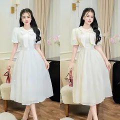 Váy ren phối tơ tay bồng xinh xắn - Mây Boutique HN