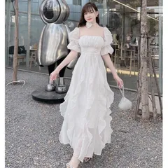 Váy maxi bèo trễ vai có đệm ngực kèm choker xinh