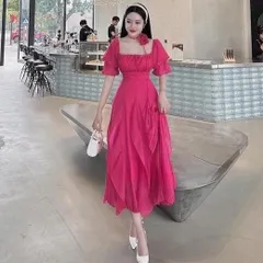 Váy maxi bèo trễ vai có đệm ngực kèm choker xinh