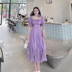 Váy maxi bèo trễ vai có đệm ngực kèm choker xinh