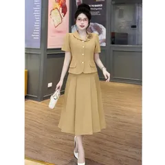 Sét váy công sở áo ký giả đính hoa kèm chân váy xoè trung thanh lịch, chất đẹp, chuẩn form - May0915