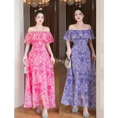 Váy maxi trễ vai, váy maxi hoa trễ vai siêu xinh - May0915