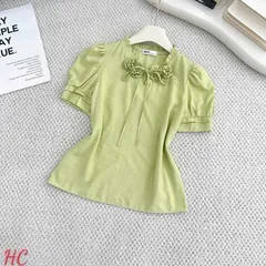 Áo sơ mi cổ bèo đính hoa tone màu cực xinh, chất mềm siêu mát - May0915