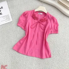 Áo sơ mi cổ bèo đính hoa tone màu cực xinh, chất mềm siêu mát - May0915