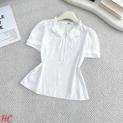 Áo sơ mi cổ bèo đính hoa tone màu cực xinh, chất mềm siêu mát - May0915