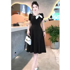 Váy xếp ly đính nơ siêu tôn dáng Nữ Women - Mayshop