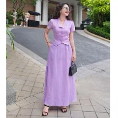 Sét bộ váy maxi đũi xước trẻ trung - May0915