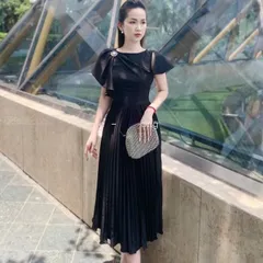 Váy trượt phủ vai xếp ly, váy dự tiệc sang chảnh