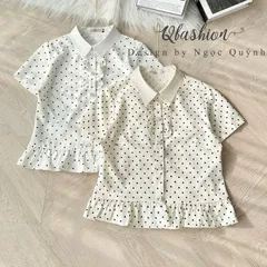 Áo sơ mi chấm bi vạt bèo trẻ trung xinh xắn - May0915