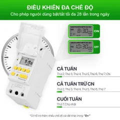 Công tắc hẹn giờ bật tắt điện 220V HG30 công suất lớn 30A, 28 chương trình và có thời gian chính xác