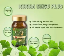 ICHOHA EKISU PLUS - Viên uống Hỗ trợ tuần hoàn não, phòng chống tai biến mạch máu não Nhật Bản, Hộp 90 viên