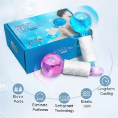 Quả cầu lạnh massage mặt, đẩy tinh chất, 1 hộp 2 quả cầu lạnh. Quả cầu lạnh màu xanh dương, hồng