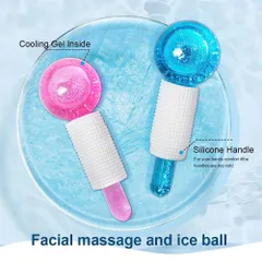 Quả cầu lạnh massage mặt, đẩy tinh chất, 1 hộp 2 quả cầu lạnh. Quả cầu lạnh màu xanh dương, hồng