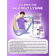 Kẹo mút bổ sung Lysine Hữu Cơ - Happy vitamin - Hỗ trợ giúp hấp thu Canxi tốt hơn