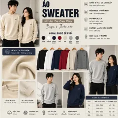 [Mẫu hot 2026]Áo Sweater Nỉ Hai Da Cao Cấp Cổ Tròn Form Rộng Unisex Nam Nữ Dày Dặn Không Xù Lông Dễ Phối Đồ