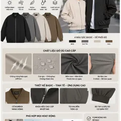 [Deal mở bán ]Áo Khoác Bomber Gió Dù Basic Unisex Nam Nữ - Chống Nắng UPF50+, Cản Gió Chống Thấm Nhẹ, Mặc 4 Mùa 🔥