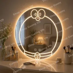Gương LED SẤY tròn Doraemon treo bàn trang điểm, phòng tắm, kt D60, D50, D40 kèm phụ kiện treo