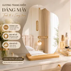 Gương trang điểm để bàn dáng mây kèm đế gỗ, gương makeup decor có LED/không LED, nhiều kích thước.
