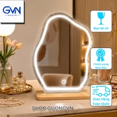 Gương trang điểm để bàn dáng mây kèm đế gỗ, gương makeup decor có LED/không LED, nhiều kích thước.