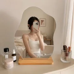 Gương trang điểm để bàn dáng mây kèm đế gỗ, gương makeup decor có LED/không LED, nhiều kích thước.