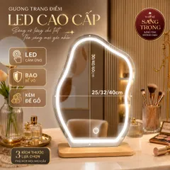 Gương trang điểm để bàn dáng mây kèm đế gỗ, gương makeup decor có LED/không LED, nhiều kích thước.