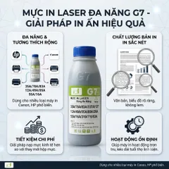 Mực đổ G7 Đa Năng dùng cho 12A/ 35A/ 78A/ 83A/ 337A/ 127/ 49A/ 05A/ 80A/ 26A/ 55A/ 16A/ 319/ 719/ 53A đậm đẹp, ít thải