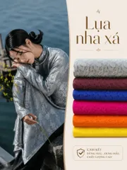Áo dài họ Huỳnh [Lụa nha xá] [tone truyền thống] [vải may áo dài khổ 9 tấc] [Họa tiết lông công]