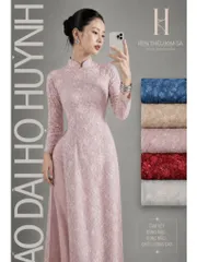 Áo dài họ Huỳnh-Áo dài truyền thống nữ  [HOA THÊU KIM SA]- Vải may áo dài