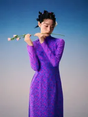 Áo dài họ Huỳnh [Lụa nha xá] [tone sang trọng] [vải may áo dài khổ 9 tấc] [Họa tiết lông công]