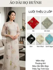 [Áo dài họ Huỳnh] Áo Dài nữ thêu cá chép_ áo dài nữ may sẵn 2 lớp - chất liệu lưới thêu