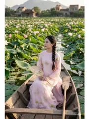 [Áo dài họ Huỳnh] Áo Dài nữ thêu cá chép_ áo dài nữ may sẵn 2 lớp - chất liệu lưới thêu