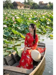 [Áo dài họ Huỳnh] Áo Dài nữ thêu cá chép_ áo dài nữ may sẵn 2 lớp - chất liệu lưới thêu