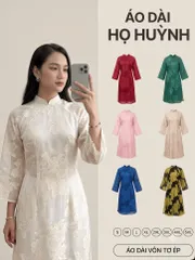 [Áo dài họ Huỳnh]  Bộ Áo Dài Hoa Mảnh truyền thống- may sẵn 2 lớp