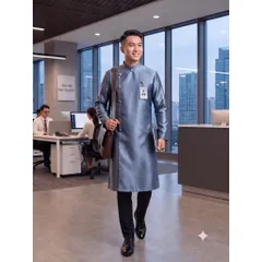 [Áo dài họ Huỳnh] Áo dài nam thêu chìm_áo dài nam may sẵn