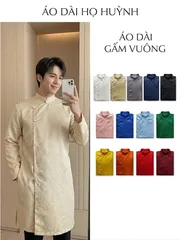 Áo dài họ Huỳnh [ÁO DÀI NAM MAY SẴN CAO CẤP] [chất liệu gấm cotton họa tiết vuông]