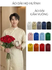 Áo dài họ Huỳnh [ÁO DÀI NAM MAY SẴN CAO CẤP] [chất liệu gấm cotton họa tiết vuông]