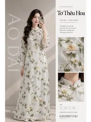 [Áo dài họ Huỳnh] Áo dài truyền thống nữ - tơ thêu hoa [Mẫu mới] - series Chớm Xuân